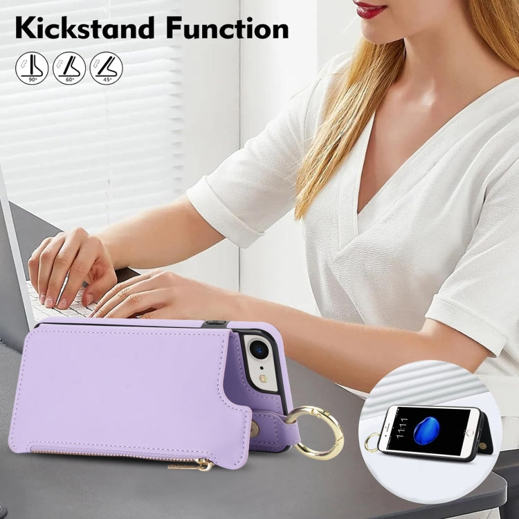 For iPhone SE 2022 / SE 2020 / 7 / 8 RFlD Anti-theft Double Buckle Ring Zipper Card Phone Case(Purple) - iPhone SE 2022 / 2020 / 8 / 7 Cases by buy2fix | Online Shopping UK | buy2fix