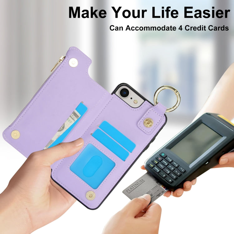 For iPhone SE 2022 / SE 2020 / 7 / 8 RFlD Anti-theft Double Buckle Ring Zipper Card Phone Case(Purple) - iPhone SE 2022 / 2020 / 8 / 7 Cases by buy2fix | Online Shopping UK | buy2fix