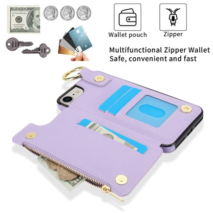 For iPhone SE 2022 / SE 2020 / 7 / 8 RFlD Anti-theft Double Buckle Ring Zipper Card Phone Case(Purple) - iPhone SE 2022 / 2020 / 8 / 7 Cases by buy2fix | Online Shopping UK | buy2fix