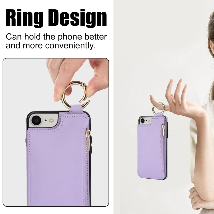 For iPhone SE 2022 / SE 2020 / 7 / 8 RFlD Anti-theft Double Buckle Ring Zipper Card Phone Case(Purple) - iPhone SE 2022 / 2020 / 8 / 7 Cases by buy2fix | Online Shopping UK | buy2fix