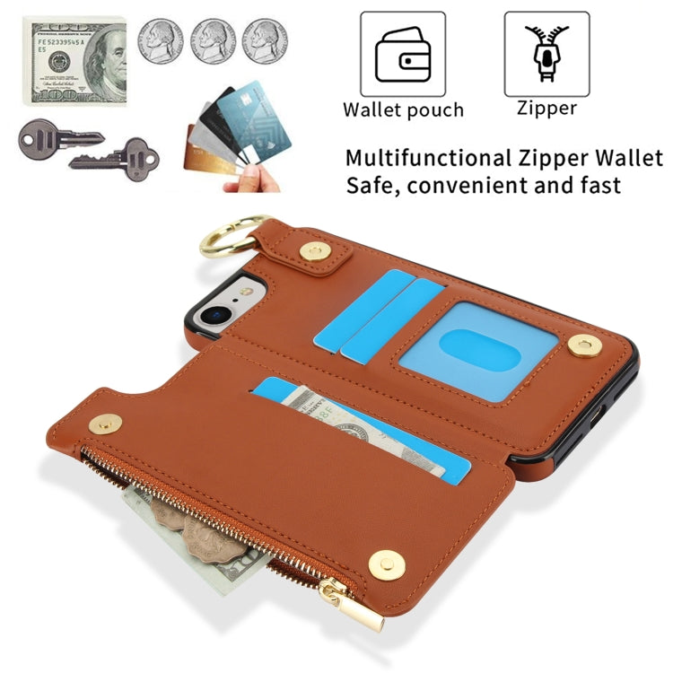 For iPhone SE 2022 / SE 2020 / 7 / 8 RFlD Anti-theft Double Buckle Ring Zipper Card Phone Case(Brown) - iPhone SE 2022 / 2020 / 8 / 7 Cases by buy2fix | Online Shopping UK | buy2fix