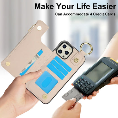 For iPhone 13 Pro Max RFlD Anti-theft Double Buckle Ring Zipper Card Phone Case(White) - iPhone 13 Pro Max Cases by buy2fix | Online Shopping UK | buy2fix