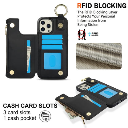 For iPhone 13 Pro Max RFlD Anti-theft Double Buckle Ring Zipper Card Phone Case(Black) - iPhone 13 Pro Max Cases by buy2fix | Online Shopping UK | buy2fix