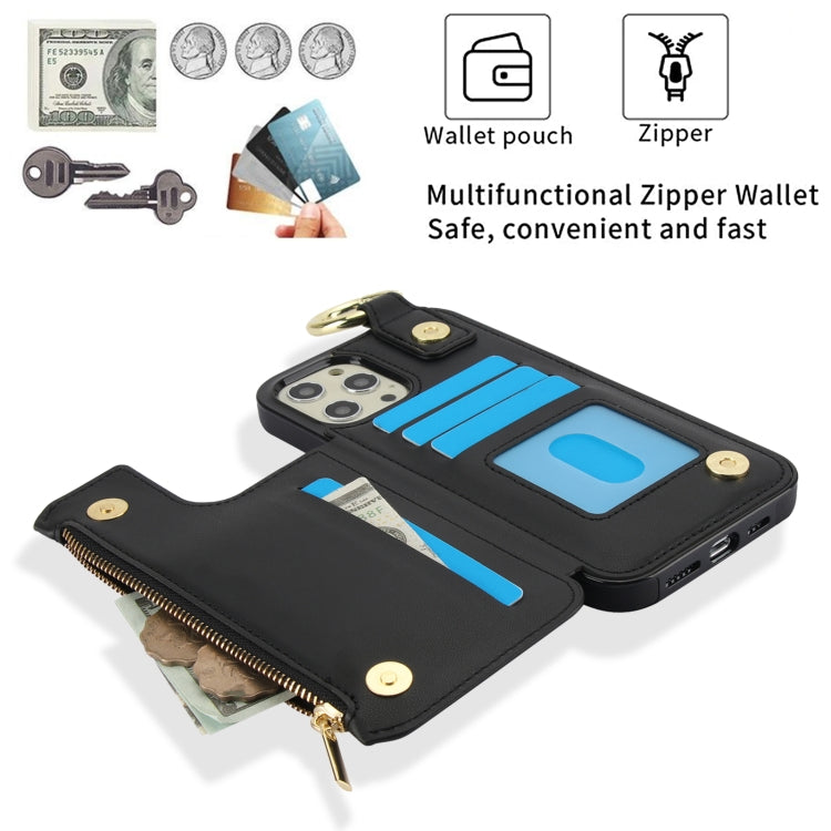 For iPhone 13 Pro Max RFlD Anti-theft Double Buckle Ring Zipper Card Phone Case(Black) - iPhone 13 Pro Max Cases by buy2fix | Online Shopping UK | buy2fix