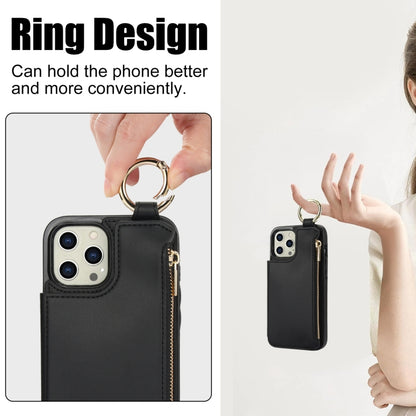 For iPhone 13 Pro Max RFlD Anti-theft Double Buckle Ring Zipper Card Phone Case(Black) - iPhone 13 Pro Max Cases by buy2fix | Online Shopping UK | buy2fix