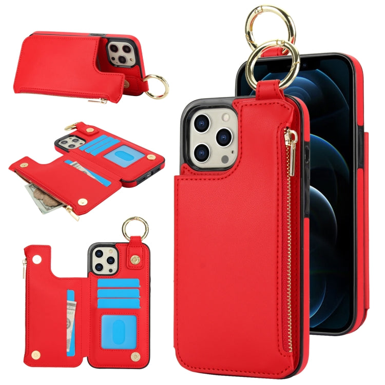 For iPhone 13 Pro Max RFlD Anti-theft Double Buckle Ring Zipper Card Phone Case(Red) - iPhone 13 Pro Max Cases by buy2fix | Online Shopping UK | buy2fix
