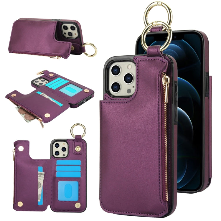 For iPhone 13 Pro Max RFlD Anti-theft Double Buckle Ring Zipper Card Phone Case(Dark Purple) - iPhone 13 Pro Max Cases by buy2fix | Online Shopping UK | buy2fix