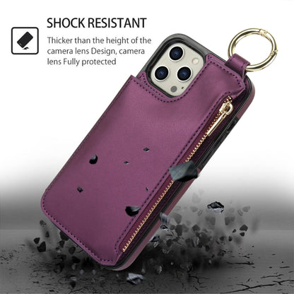 For iPhone 13 Pro Max RFlD Anti-theft Double Buckle Ring Zipper Card Phone Case(Dark Purple) - iPhone 13 Pro Max Cases by buy2fix | Online Shopping UK | buy2fix