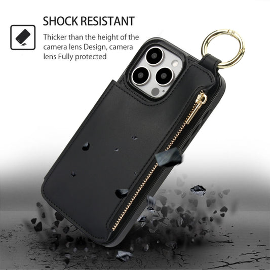 For iPhone 13 Pro RFlD Anti-theft Double Buckle Ring Zipper Card Phone Case(Black) - iPhone 13 Pro Cases by buy2fix | Online Shopping UK | buy2fix