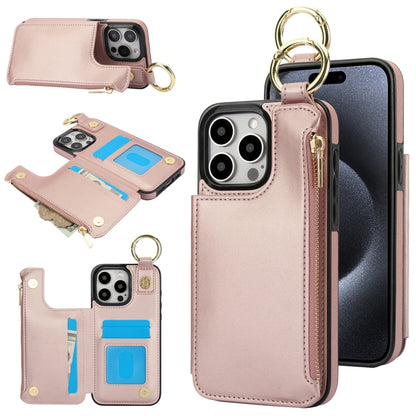For iPhone 13 Pro RFlD Anti-theft Double Buckle Ring Zipper Card Phone Case(Rose Gold) - iPhone 13 Pro Cases by buy2fix | Online Shopping UK | buy2fix