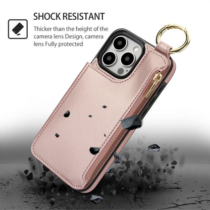 For iPhone 13 Pro RFlD Anti-theft Double Buckle Ring Zipper Card Phone Case(Rose Gold) - iPhone 13 Pro Cases by buy2fix | Online Shopping UK | buy2fix