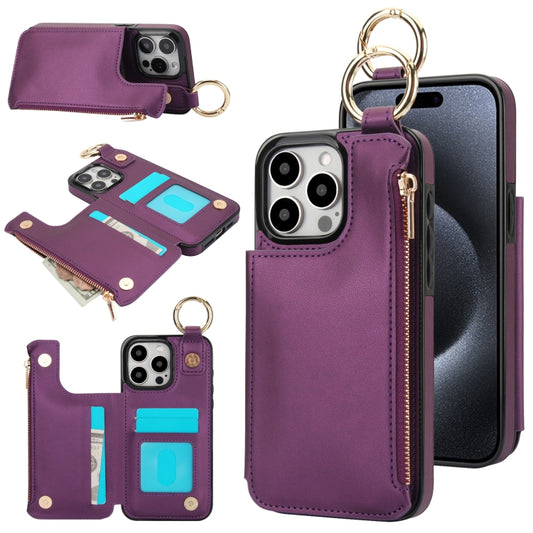 For iPhone 13 Pro RFlD Anti-theft Double Buckle Ring Zipper Card Phone Case(Dark Purple) - iPhone 13 Pro Cases by buy2fix | Online Shopping UK | buy2fix