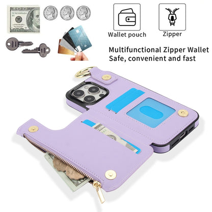 For iPhone 13 Pro RFlD Anti-theft Double Buckle Ring Zipper Card Phone Case(Purple) - iPhone 13 Pro Cases by buy2fix | Online Shopping UK | buy2fix