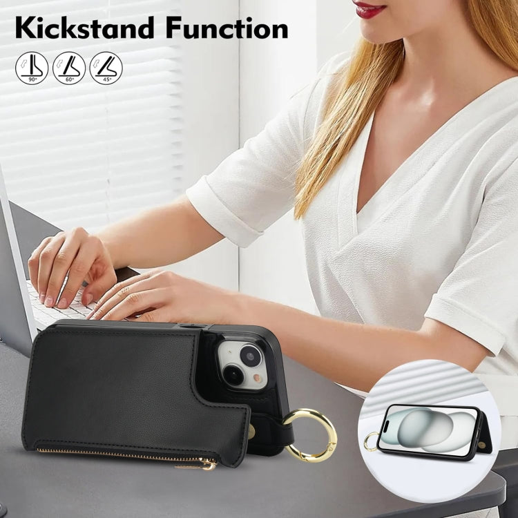 For iPhone 13 mini RFlD Anti-theft Double Buckle Ring Zipper Card Phone Case(Black) - iPhone 13 mini Cases by buy2fix | Online Shopping UK | buy2fix