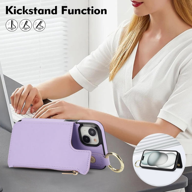 For iPhone 13 mini RFlD Anti-theft Double Buckle Ring Zipper Card Phone Case(Purple) - iPhone 13 mini Cases by buy2fix | Online Shopping UK | buy2fix