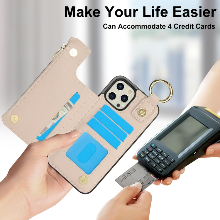 For iPhone 12 Pro RFlD Anti-theft Double Buckle Ring Zipper Card Phone Case(White) - iPhone 12 / 12 Pro Cases by buy2fix | Online Shopping UK | buy2fix