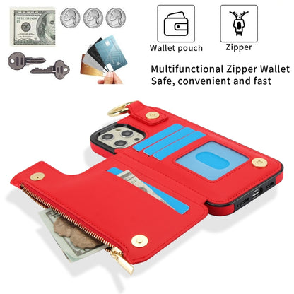 For iPhone 12 Pro RFlD Anti-theft Double Buckle Ring Zipper Card Phone Case(Red) - iPhone 12 / 12 Pro Cases by buy2fix | Online Shopping UK | buy2fix
