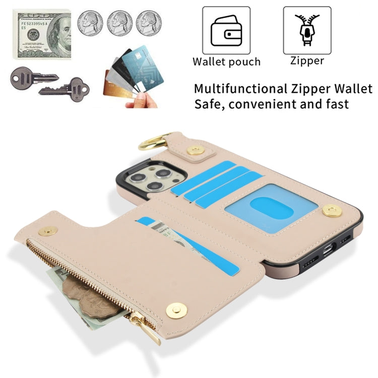 For iPhone 12 Pro Max RFlD Anti-theft Double Buckle Ring Zipper Card Phone Case(White) - iPhone 12 Pro Max Cases by buy2fix | Online Shopping UK | buy2fix