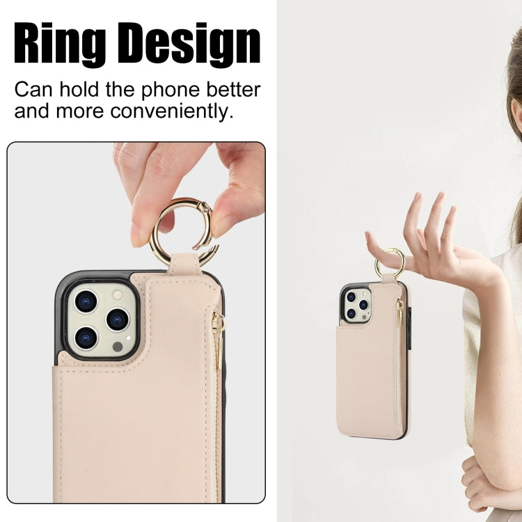 For iPhone 12 Pro Max RFlD Anti-theft Double Buckle Ring Zipper Card Phone Case(White) - iPhone 12 Pro Max Cases by buy2fix | Online Shopping UK | buy2fix