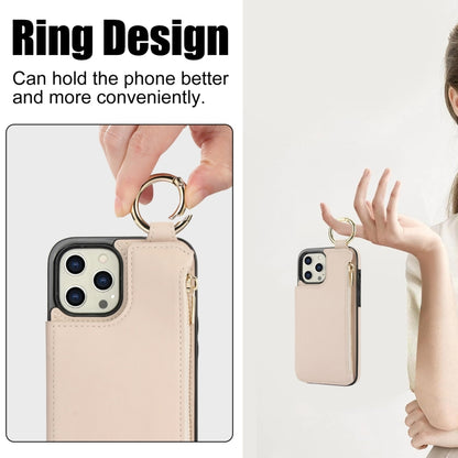 For iPhone 12 Pro Max RFlD Anti-theft Double Buckle Ring Zipper Card Phone Case(White) - iPhone 12 Pro Max Cases by buy2fix | Online Shopping UK | buy2fix