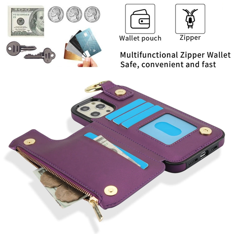 For iPhone 12 Pro Max RFlD Anti-theft Double Buckle Ring Zipper Card Phone Case(Dark Purple) - iPhone 12 Pro Max Cases by buy2fix | Online Shopping UK | buy2fix