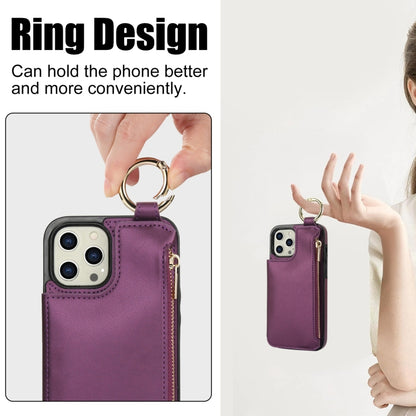 For iPhone 12 Pro Max RFlD Anti-theft Double Buckle Ring Zipper Card Phone Case(Dark Purple) - iPhone 12 Pro Max Cases by buy2fix | Online Shopping UK | buy2fix