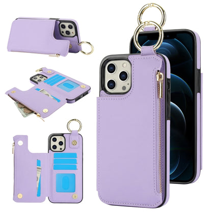 For iPhone 12 Pro Max RFlD Anti-theft Double Buckle Ring Zipper Card Phone Case(Purple) - iPhone 12 Pro Max Cases by buy2fix | Online Shopping UK | buy2fix