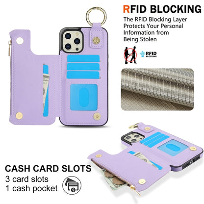 For iPhone 12 Pro Max RFlD Anti-theft Double Buckle Ring Zipper Card Phone Case(Purple) - iPhone 12 Pro Max Cases by buy2fix | Online Shopping UK | buy2fix