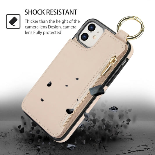 For iPhone 12 mini RFlD Anti-theft Double Buckle Ring Zipper Card Phone Case(White) - iPhone 12 mini Cases by buy2fix | Online Shopping UK | buy2fix