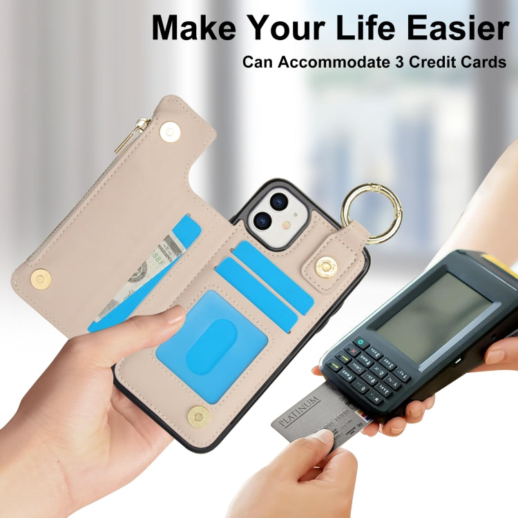 For iPhone 12 mini RFlD Anti-theft Double Buckle Ring Zipper Card Phone Case(White) - iPhone 12 mini Cases by buy2fix | Online Shopping UK | buy2fix