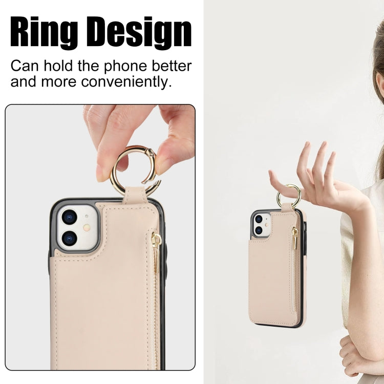 For iPhone 12 mini RFlD Anti-theft Double Buckle Ring Zipper Card Phone Case(White) - iPhone 12 mini Cases by buy2fix | Online Shopping UK | buy2fix