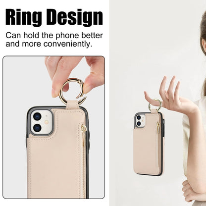 For iPhone 12 mini RFlD Anti-theft Double Buckle Ring Zipper Card Phone Case(White) - iPhone 12 mini Cases by buy2fix | Online Shopping UK | buy2fix