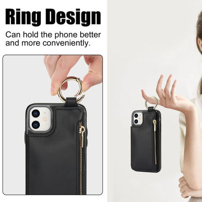 For iPhone 12 mini RFlD Anti-theft Double Buckle Ring Zipper Card Phone Case(Black) - iPhone 12 mini Cases by buy2fix | Online Shopping UK | buy2fix