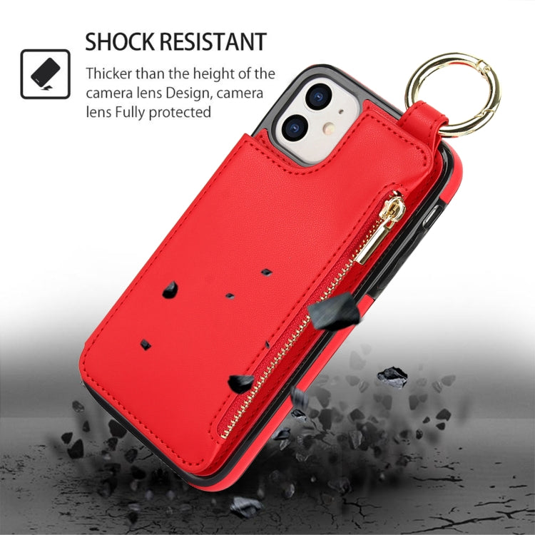 For iPhone 12 mini RFlD Anti-theft Double Buckle Ring Zipper Card Phone Case(Red) - iPhone 12 mini Cases by buy2fix | Online Shopping UK | buy2fix