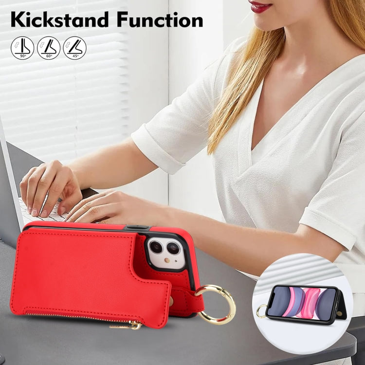 For iPhone 12 mini RFlD Anti-theft Double Buckle Ring Zipper Card Phone Case(Red) - iPhone 12 mini Cases by buy2fix | Online Shopping UK | buy2fix