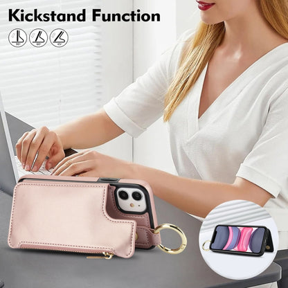 For iPhone 12 mini RFlD Anti-theft Double Buckle Ring Zipper Card Phone Case(Rose Gold) - iPhone 12 mini Cases by buy2fix | Online Shopping UK | buy2fix