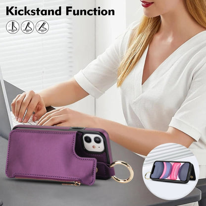 For iPhone 12 mini RFlD Anti-theft Double Buckle Ring Zipper Card Phone Case(Dark Purple) - iPhone 12 mini Cases by buy2fix | Online Shopping UK | buy2fix
