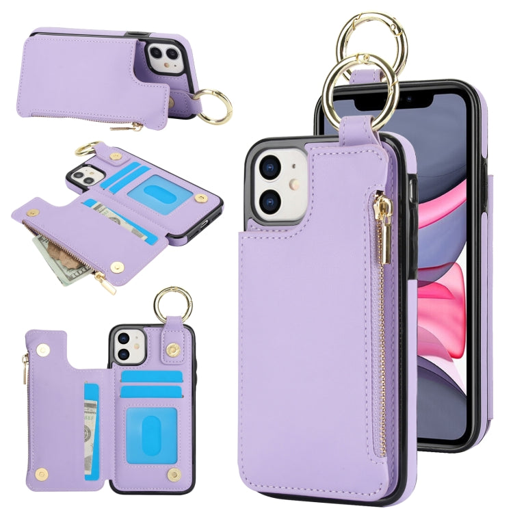 For iPhone 12 mini RFlD Anti-theft Double Buckle Ring Zipper Card Phone Case(Purple) - iPhone 12 mini Cases by buy2fix | Online Shopping UK | buy2fix