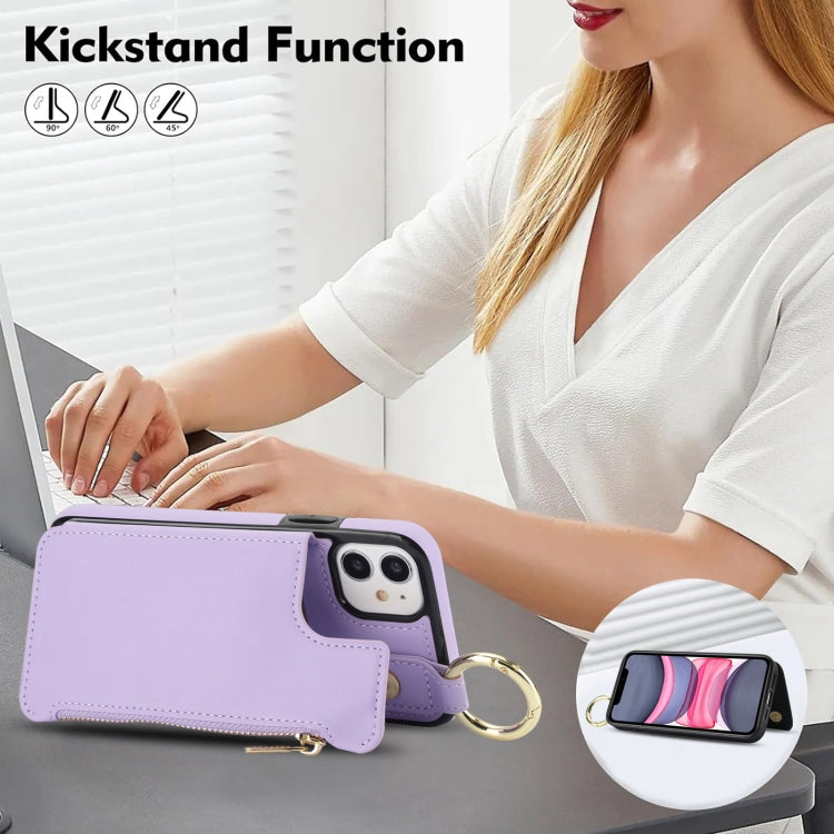 For iPhone 12 mini RFlD Anti-theft Double Buckle Ring Zipper Card Phone Case(Purple) - iPhone 12 mini Cases by buy2fix | Online Shopping UK | buy2fix