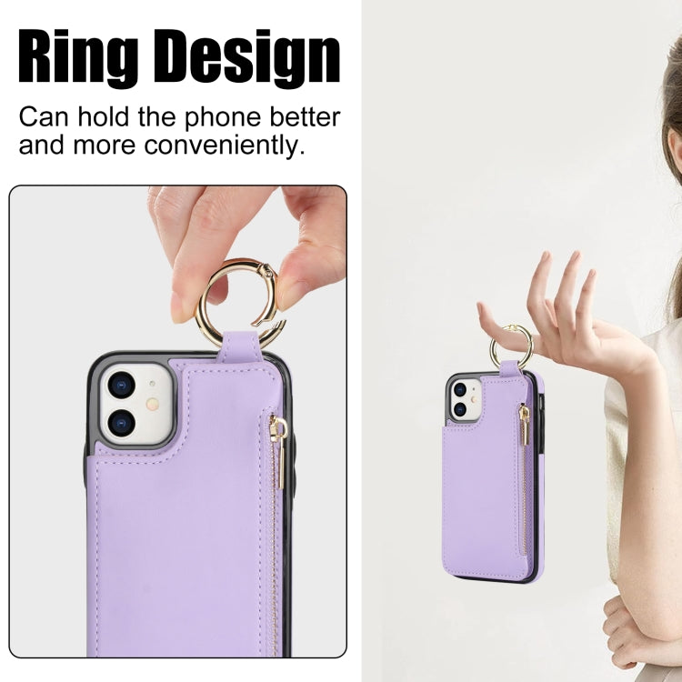 For iPhone 12 mini RFlD Anti-theft Double Buckle Ring Zipper Card Phone Case(Purple) - iPhone 12 mini Cases by buy2fix | Online Shopping UK | buy2fix