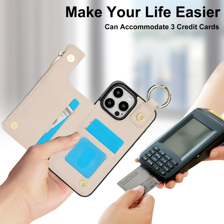 For iPhone 11 Pro Max RFlD Anti-theft Double Buckle Ring Zipper Card Phone Case(White) - iPhone 11 Pro Max Cases by buy2fix | Online Shopping UK | buy2fix