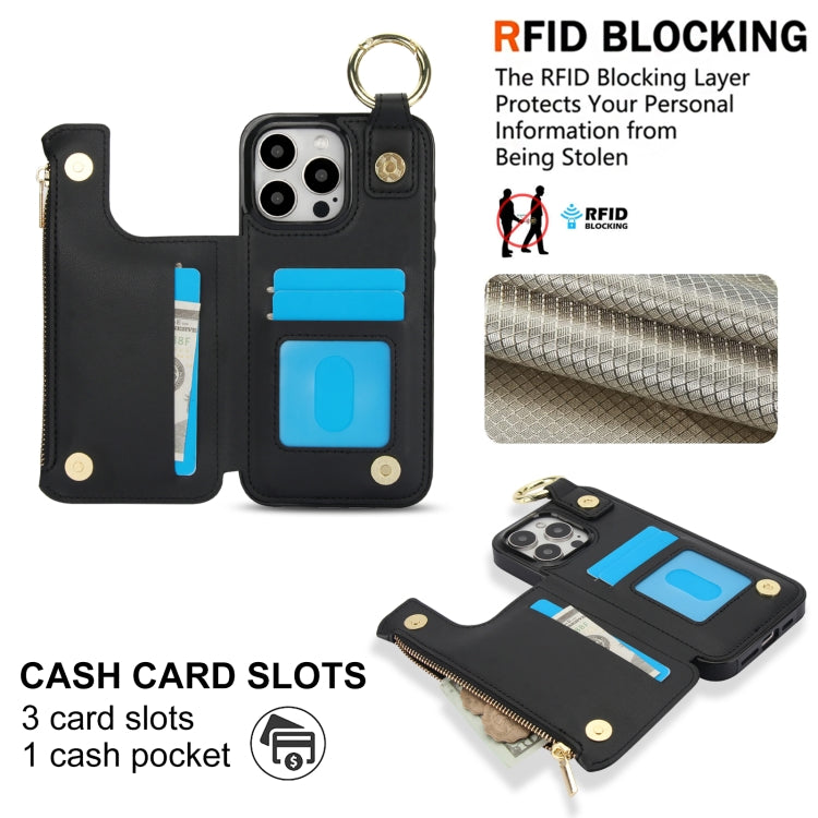 For iPhone 11 Pro Max RFlD Anti-theft Double Buckle Ring Zipper Card Phone Case(Black) - iPhone 11 Pro Max Cases by buy2fix | Online Shopping UK | buy2fix