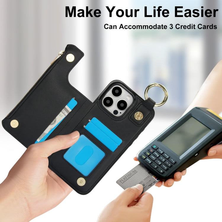 For iPhone 11 Pro Max RFlD Anti-theft Double Buckle Ring Zipper Card Phone Case(Black) - iPhone 11 Pro Max Cases by buy2fix | Online Shopping UK | buy2fix