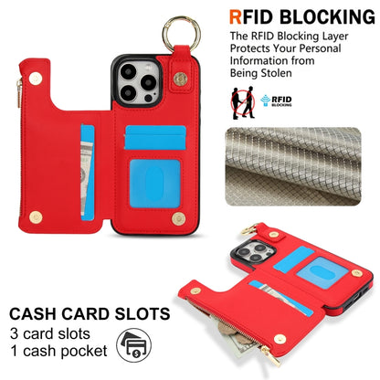 For iPhone 11 Pro Max RFlD Anti-theft Double Buckle Ring Zipper Card Phone Case(Red) - iPhone 11 Pro Max Cases by buy2fix | Online Shopping UK | buy2fix