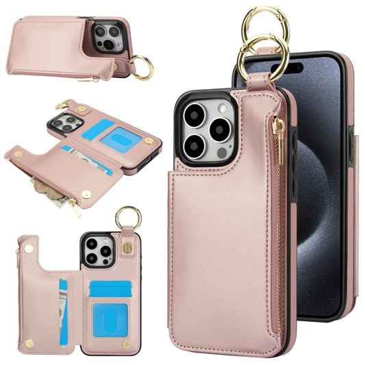 For iPhone 11 Pro Max RFlD Anti-theft Double Buckle Ring Zipper Card Phone Case(Rose Gold) - iPhone 11 Pro Max Cases by buy2fix | Online Shopping UK | buy2fix