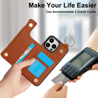 For iPhone 11 Pro Max RFlD Anti-theft Double Buckle Ring Zipper Card Phone Case(Brown) - iPhone 11 Pro Max Cases by buy2fix | Online Shopping UK | buy2fix