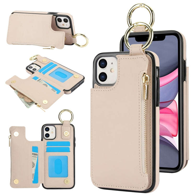 For iPhone 11 RFlD Anti-theft Double Buckle Ring Zipper Card Phone Case(White) - iPhone 11 Cases by buy2fix | Online Shopping UK | buy2fix