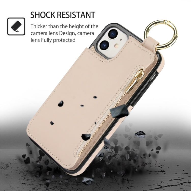 For iPhone 11 RFlD Anti-theft Double Buckle Ring Zipper Card Phone Case(White) - iPhone 11 Cases by buy2fix | Online Shopping UK | buy2fix