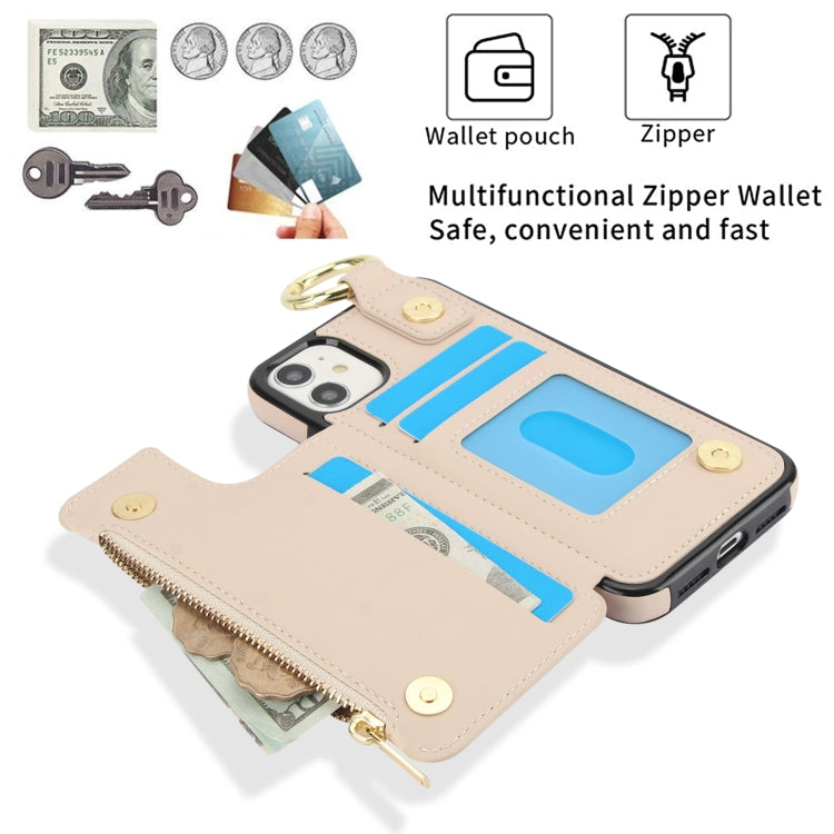 For iPhone 11 RFlD Anti-theft Double Buckle Ring Zipper Card Phone Case(White) - iPhone 11 Cases by buy2fix | Online Shopping UK | buy2fix