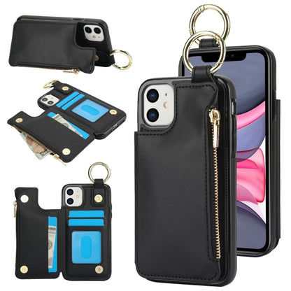 For iPhone 11 RFlD Anti-theft Double Buckle Ring Zipper Card Phone Case(Black) - iPhone 11 Cases by buy2fix | Online Shopping UK | buy2fix